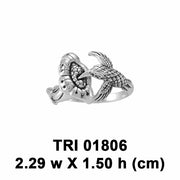 Flying Hummingbird with Flower Silver Ring TRI1806