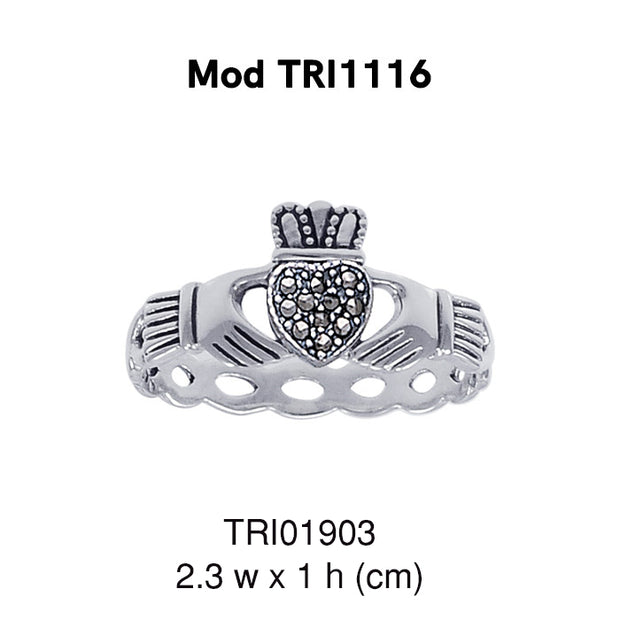 Infinity Claddagh Silver Ring with Marcasite TRI1903