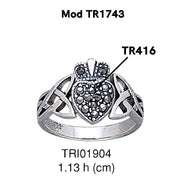 Irish Claddagh and Celtic Knotwork Silver Ring with Marcasite TRI1904