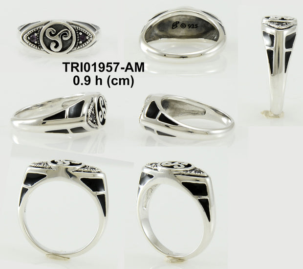 Celtic Triskele Silver Ring with Gemstones TRI1957