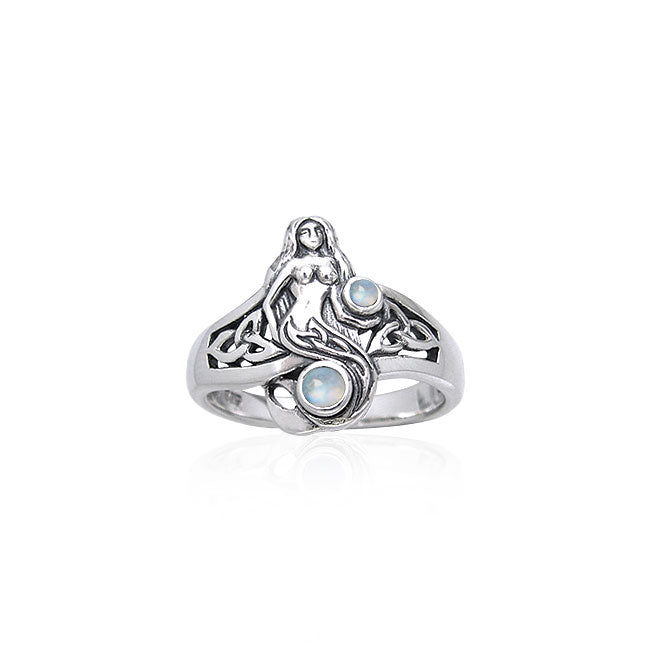 Celtic Mermaid Ring with Gemstones TRI045