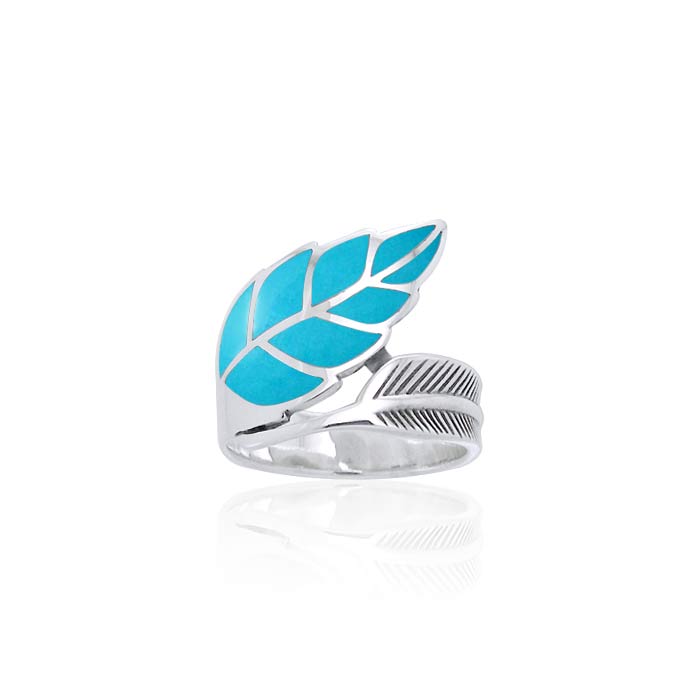 Silver Leaf with Inlay Stone Ring TRI1111 Ring