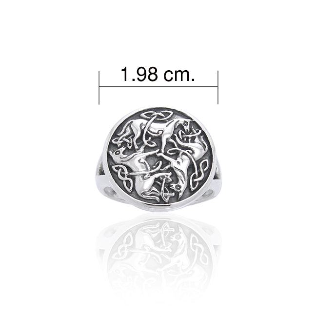 A stylized equestrian triquetra ~ Celtic Knotwork Horse Sterling Silver Ring TRI1113