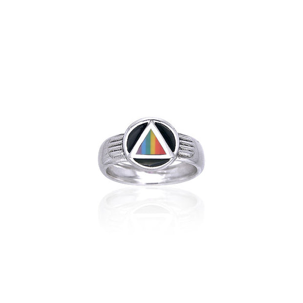 Gemstone AA Recovery Symbol Silver Ring TRI122