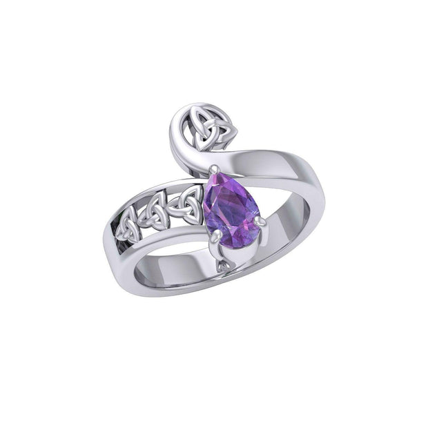 Celtic Trinity Knot Silver Ring with Teardrop Gemstone TRI1285