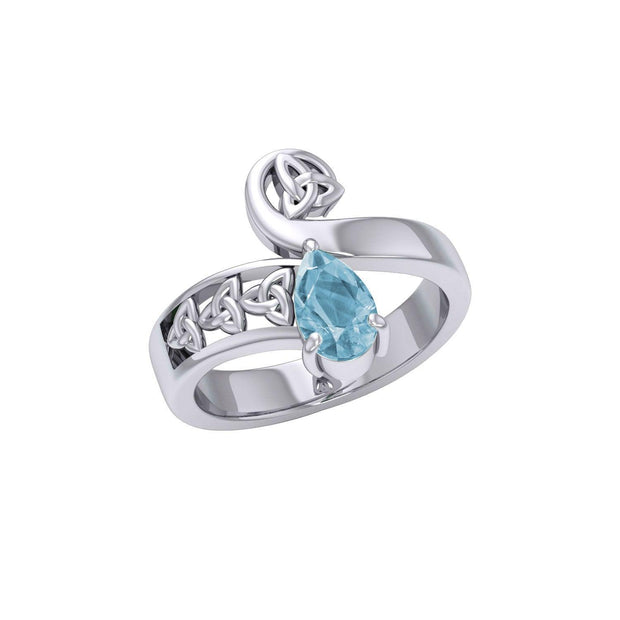 Celtic Trinity Knot Silver Ring with Teardrop Gemstone TRI1285