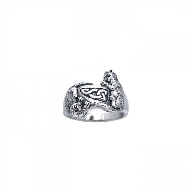 Precious Furry Paws ~ Sterling Silver Celtic Cat Ring TRI140