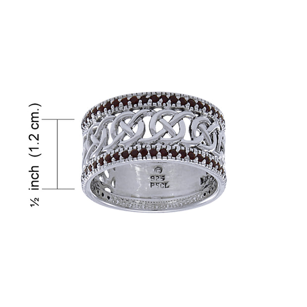 A world-class elegance and pride ~ Celtic Knotwork Sterling Silver Ring with gemstone TRI1435