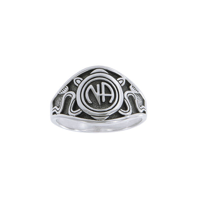NA Recovery Symbol with Snake Silver Ring TRI1441