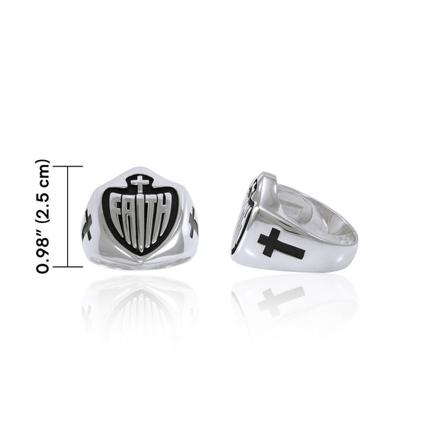 Faith Shield Cross Silver Ring TRI1483