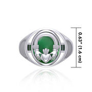 Irish Claddagh Silver Flip Ring with Emerald Glass TRI154