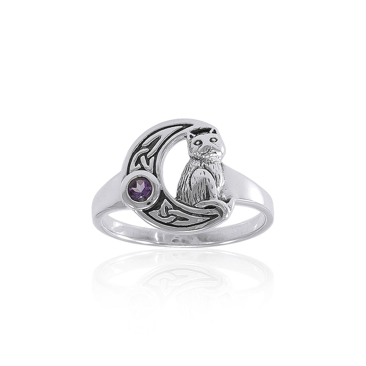 Celtic Cat Sterling Silver Moon Ring TRI1541