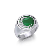 Celtic Crescent Moon Silver Flip Ring with Gemstone TRI155