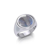 Celtic Crescent Moon Silver Flip Ring with Gemstone TRI155
