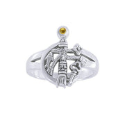 Wear your symbol of strength ~ Cimaruta Witch Sterling Silver Ring with Gemstone TRI1580