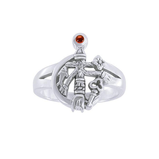 Wear your symbol of strength ~ Cimaruta Witch Sterling Silver Ring with Gemstone TRI1580