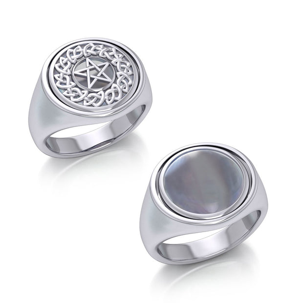 Silver Celtic Pentagram Pentacle Flip Ring TRI161