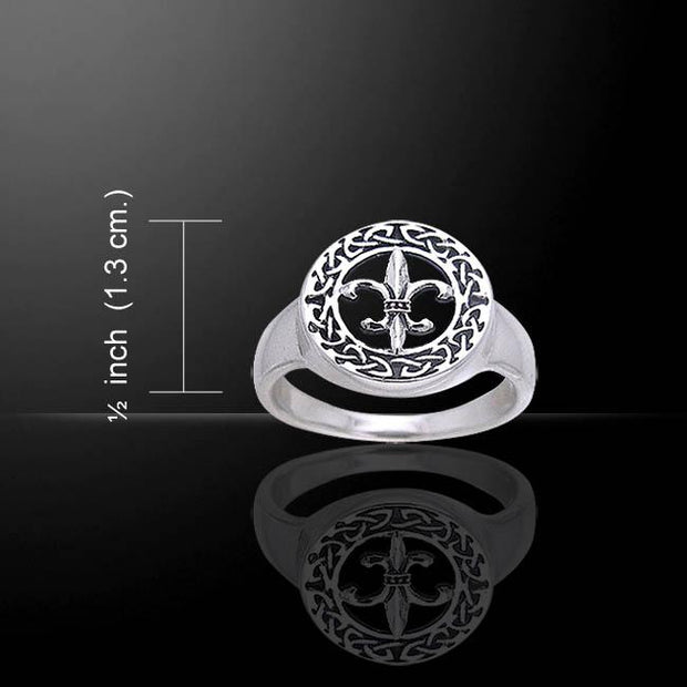 Celtic Knotwork Fleur De Lis Silver Ring TRI163