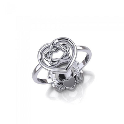Of pure and endless love ~ Celtic Knotwork Claddagh and Hearts Sterling Silver 2-in-1 Ring TRI1682