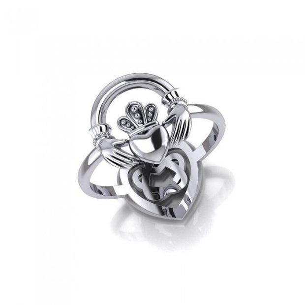Of pure and endless love ~ Celtic Knotwork Claddagh and Hearts Sterling Silver 2-in-1 Ring TRI1682