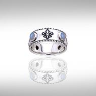 Fleur De Lis with Gems Silver Ring TRI171