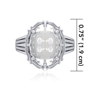 Flower of Life Sterling Silver Ring with Genuine White Quartz TRI1718