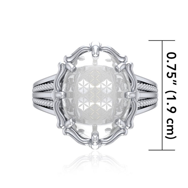 Flower of Life Sterling Silver Ring with Genuine White Quartz TRI1718