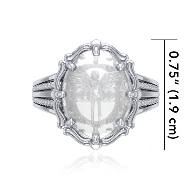 Archangel Michael Sterling Silver Ring with Genuine White Quartz TRI1723