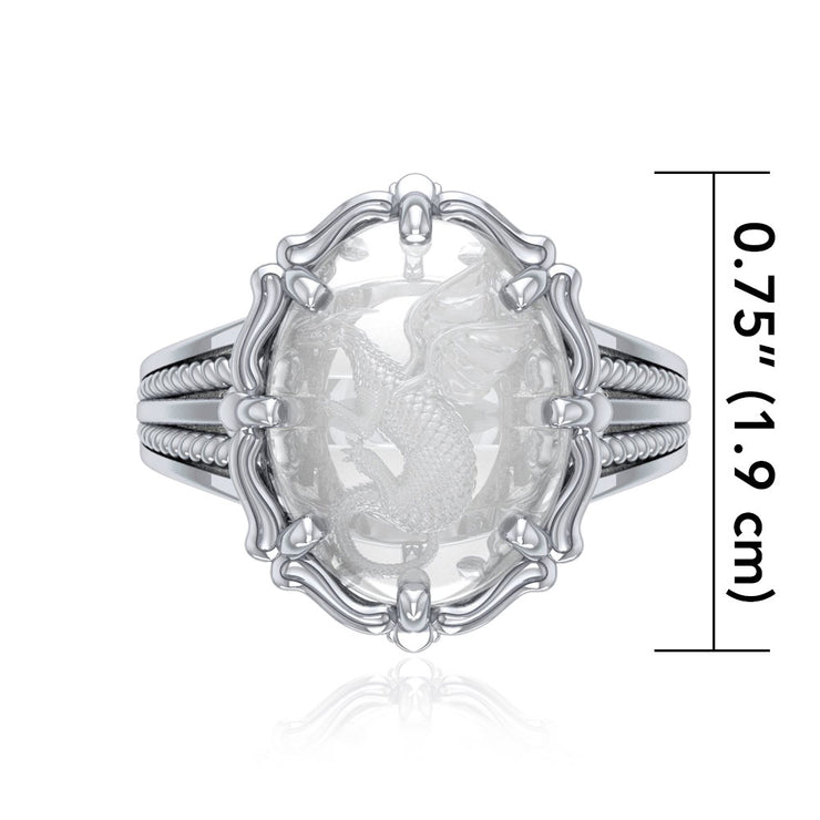 Dragon Sterling Silver Ring with Genuine White Quartz TRI1724