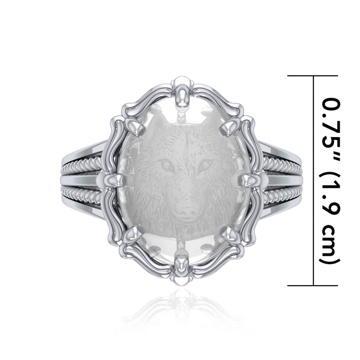 Wolf Sterling Silver Ring with Genuine White Quartz TRI1725
