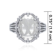 Angel Wings Sterling Silver Ring with Genuine White Quartz TRI1727