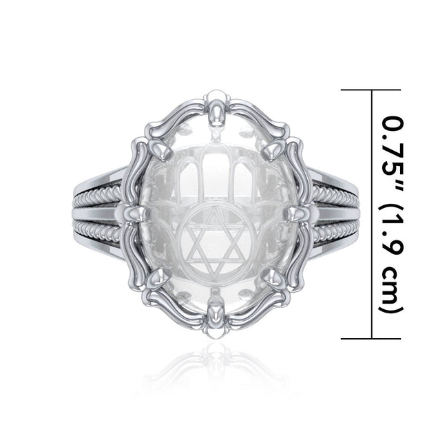 Hamsa Sterling Silver Ring with Genuine White Quartz TRI1730