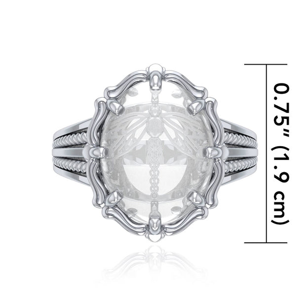 Dragonfly Sterling Silver Ring with Genuine White Quartz TRI1731