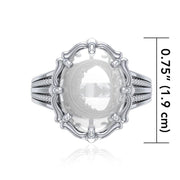 Crescent Moon Sterling Silver Ring with Genuine White Quartz TRI1732