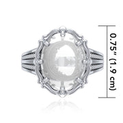 Crescent Moon Sterling Silver Ring with Genuine White Quartz TRI1732