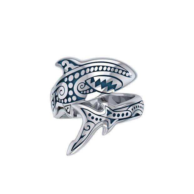 Silver Aboriginal Blue Shark Spoon Ring TRI1769