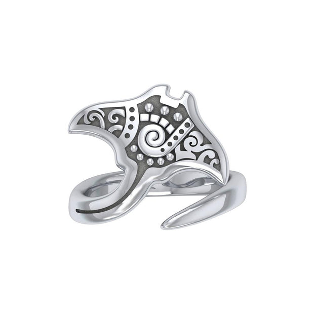 Silver Aboriginal Manta Ray Spoon Ring TRI1774 Ring