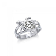 Sea Turtle with Pentacle Silver Ring TRI1783