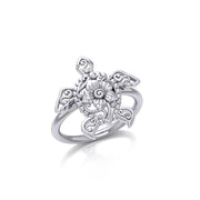 One meaningful step at a time Silver Sea Turtle Floral Filigree Ring TRI1791