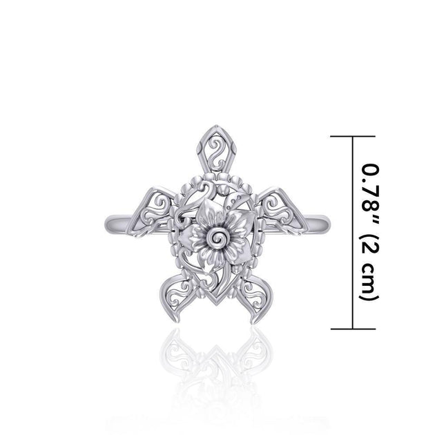 One meaningful step at a time - Sea Turtle Floral Filigree Sterling Si