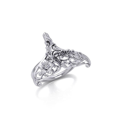 The graceful tale Sterling Silver Whale Tail Filigree Ring Jewelry TRI1793