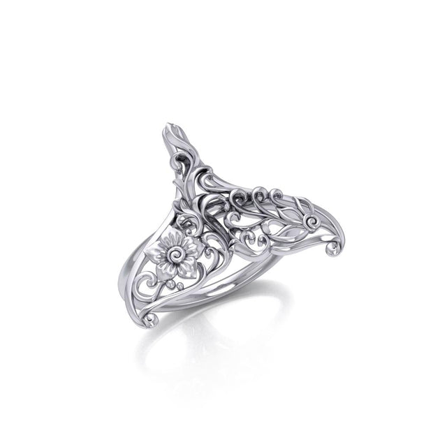 The graceful tale Sterling Silver Whale Tail Filigree Ring Jewelry TRI1793