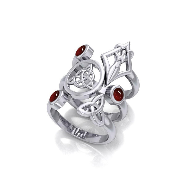 Celtic Garnet Triquetra Hand Bracelet, Elven Interlacing Knot, Red