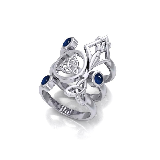 Silver Trinity Knot Triquetra and Goddess Stack Ring with Gemstone TRI1802
