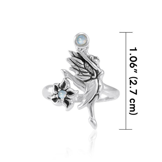Dancing Fairy with Flower Silver Ring with Gemstone TRI1821