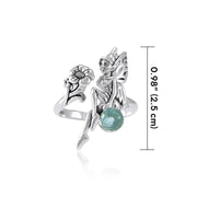 Fairy and Flower Silver Ring with Gemstone Ball TRI1823
