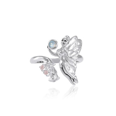 Flying Fairy with Flower Silver Ring with Gemstone TRI1825
