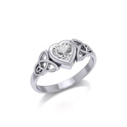 Celtic Trinity Knot with Heart Gemstone Silver Ring TRI1837