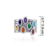 Oval Chakra Gemstone on Silver Stack Ring TRI1856