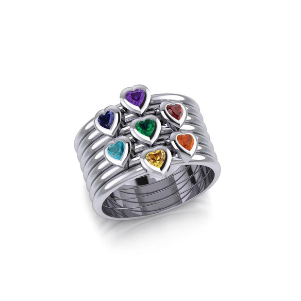 Heart Chakra Gemstone on Silver Stack Ring TRI1857
